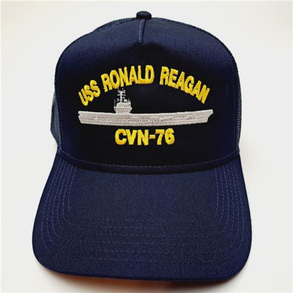 US Navy USS Ronald Reagan CVN-76 Mesh Snapback Cap Hat Navy Blue Veteran Pride